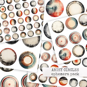 ARTSY CIRCLES Ephemera Pack Círculos artísticos recortados Ephemera para diarios basura y álbumes de recortes, manualidades, papel de collage 21x29.7