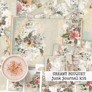 CREAMY BOUQUET kit de journal indésirable, pages botaniques numériques et éphémères pour journaux indésirables, scrapbook, cartes, téléchargement papier 21x29.7