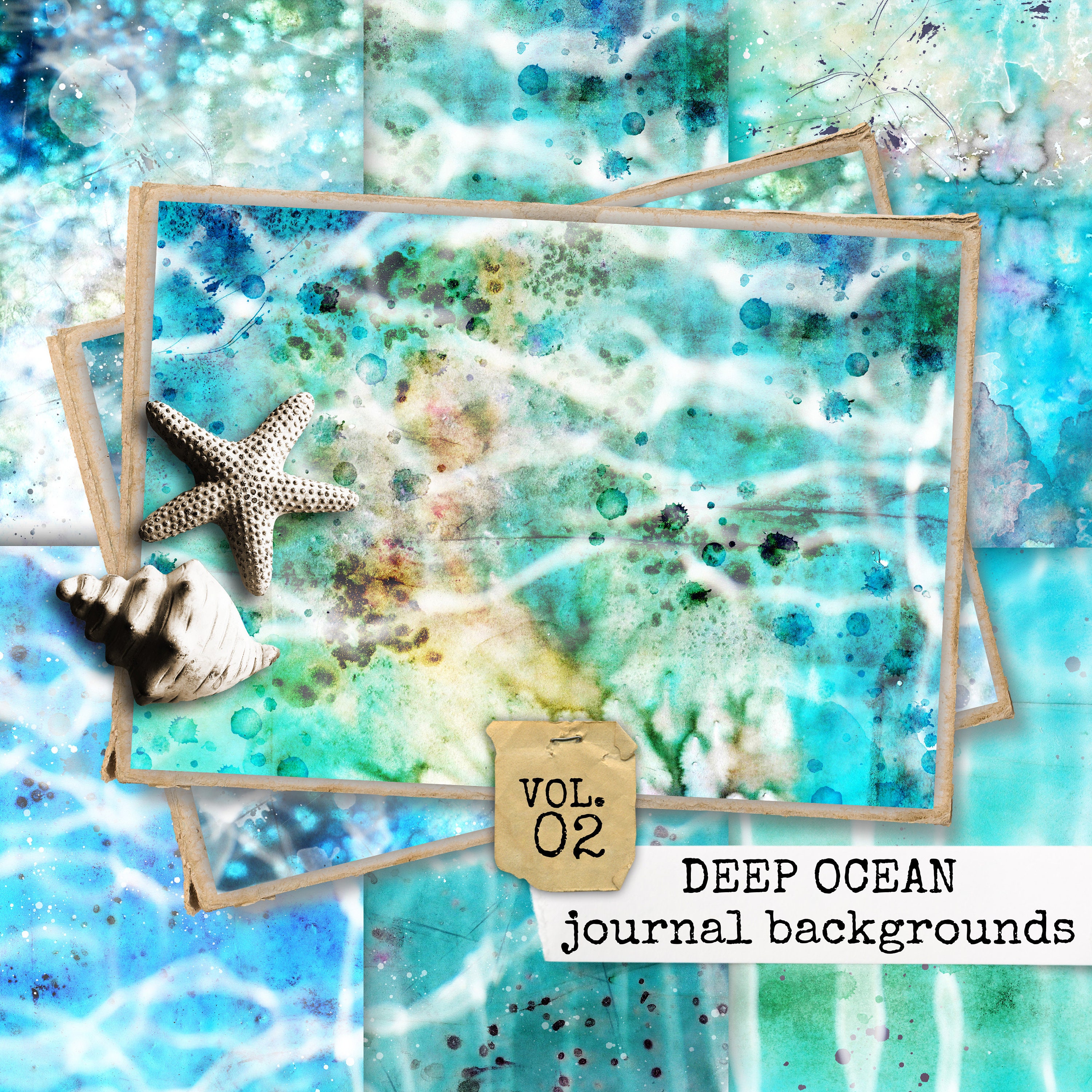 deep ocean junk journal background paper, beach collage sheets junk journal, collage art, collage paper printable, digital download 21x29,7