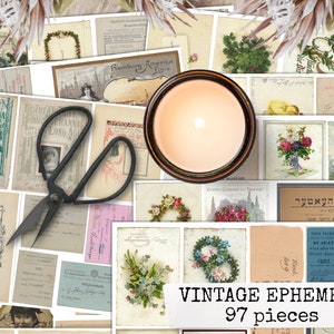 VINTAGE EPHEMERA 97 pieces digital printable vintage ephemera mega pack for junk journals, scrapbooking & other paper craft projects 8,5x11
