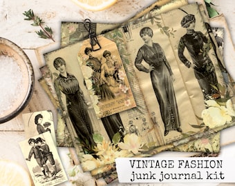 VINTAGE FASHION vintage fashion junk journal kit, fashion magazine print digital download paper ephemera junk journal scrapbook 8.5x11