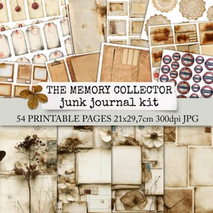 THE MEMORY COLLECTOR Junk Journal Kit, Travel Diary, Envelopes, Photo Frames, Ephemera, Dried Flowers & Botanicals, Coffee Dyed 21x29,7