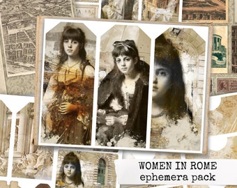 WOMEN IN ROME Junk journal Ephemera, téléchargement numérique, Rome, Italie Ephemera, Collage & Scrapbook, Notebooks, Maps 8.5x11