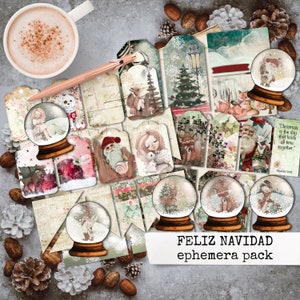 christmas ephemera pack for junk journals, scrapbook, gluebook, planner, cardmaking, digital download, collage sheets christmas