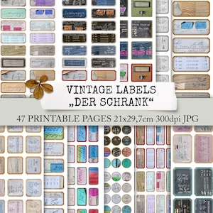 VINTAGE LABELS « the placard » pack éphémère, bases du journal indésirable, étiquettes pour journal indésirable, scrapbook, artisanat, téléchargement numérique DIN A4