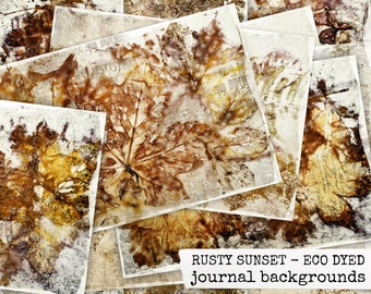 RUSTY SUNSET eco dyed background papers for junk journal & scrapbook, eco dyed digital download, collage sheets for junk journals 21x29,7