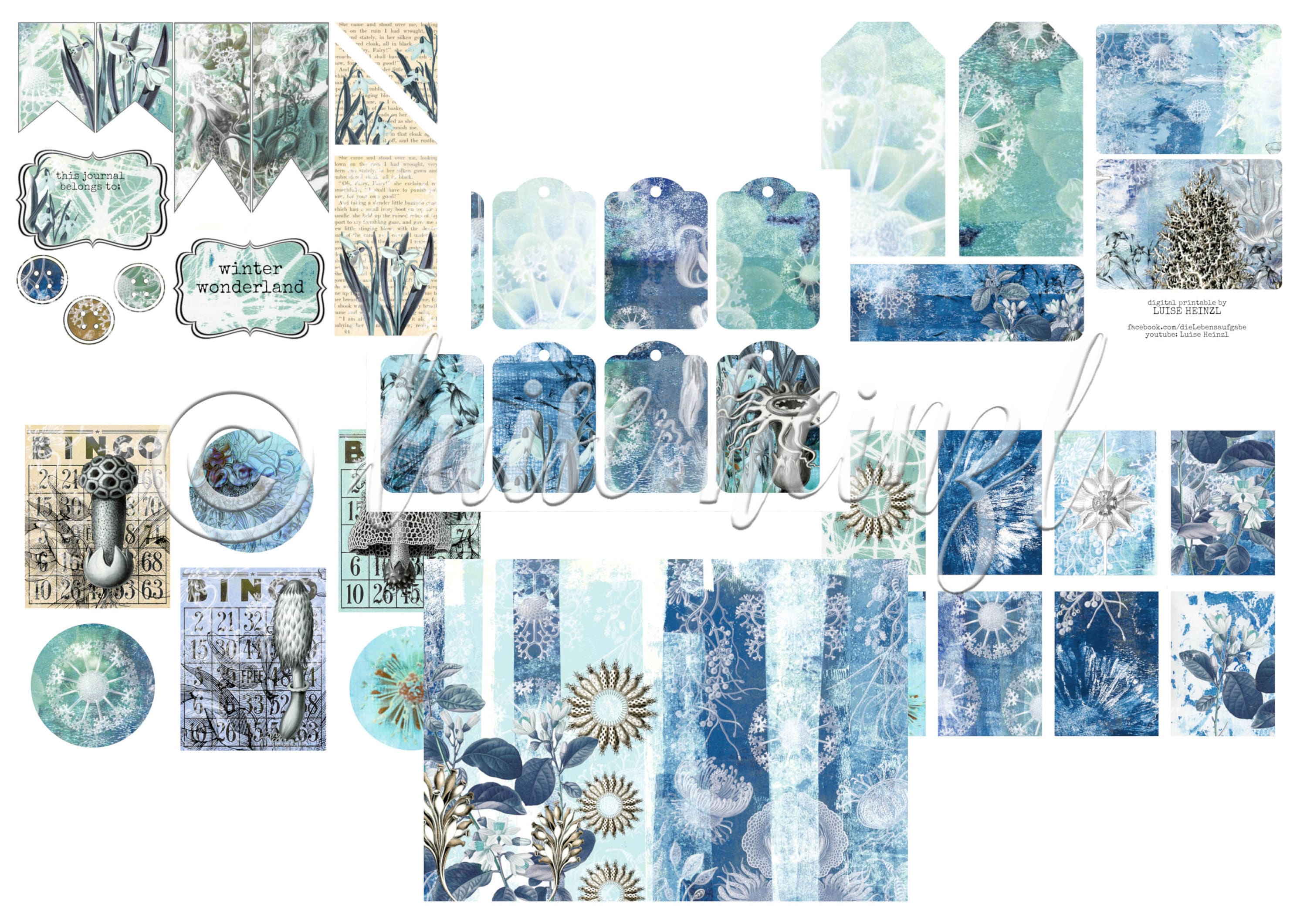 Winter Wonderland Junk Journal Kit, Paper Sheets & Ephemera, Collage ...