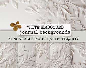 WHITE EMBOSSED junk journal backgrounds, embossed neutral white elegant background paper for junk journals, plain mute collage sheets 8.5x11
