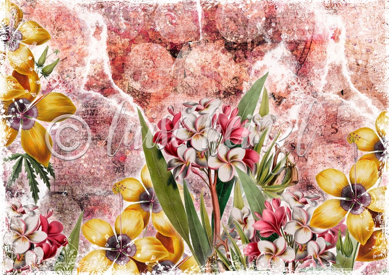 whimsical flowers junk journal pages, digital download, printable paper sheets for journaling, scrapbook, collage sheets flower garden image 5