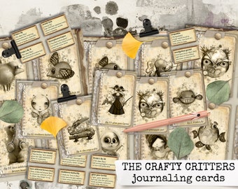 the CRAFTY CRITTERS - journaling cards & definition labels, us letter, digital printable junk journal ephemera  8,5x11