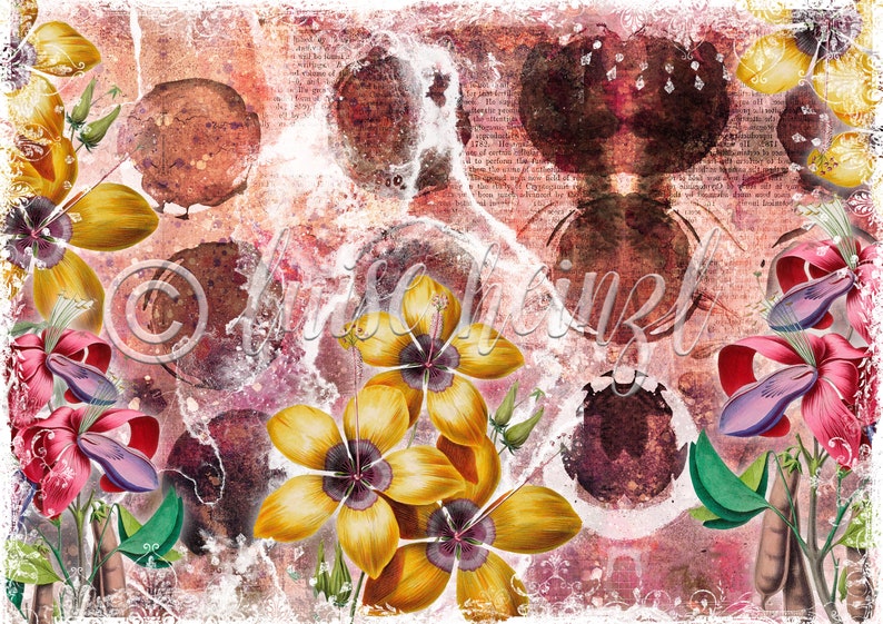 whimsical flowers junk journal pages, digital download, printable paper sheets for journaling, scrapbook, collage sheets flower garden image 6