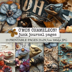 ALLEZ CAMELEON! Pages de journal Chameleon Junk, téléchargement de papier, papier animaux pour cahiers, agendas, albums, cartes 21x29,7