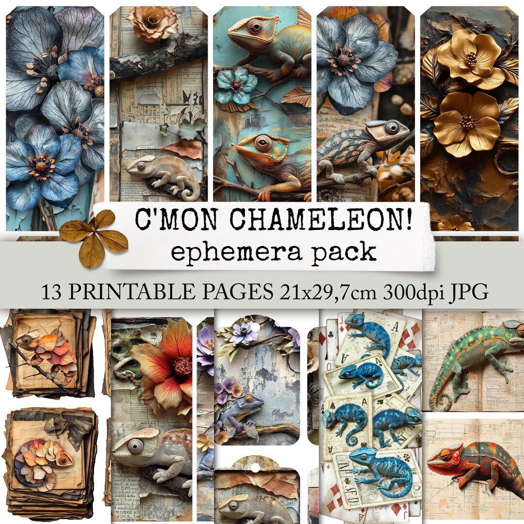 C'MON CHAMELEON! Junk Journal Ephemera, Paper Download, Printable Paper ...