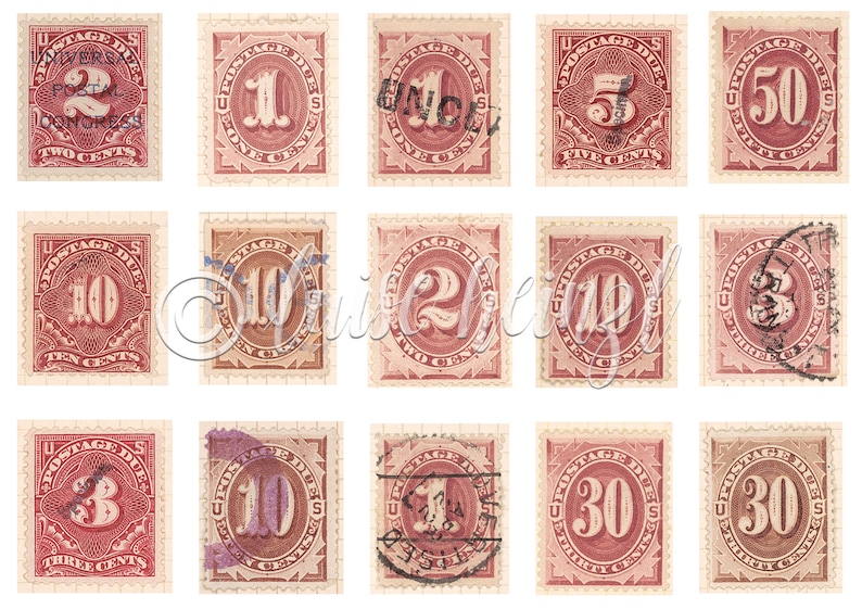 Postage Stamps Printable Ephemera for Junk Journal Hobby Crafting ...