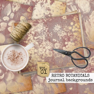 RETRO BOTANICALS digital printable junk journal pages, paper for journals, diarys, scrapbook, digital collage sheets, instant download