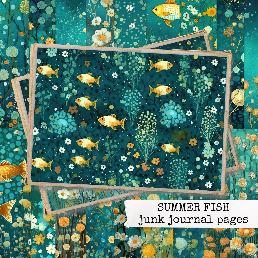 SUMMER FISH Junk Journal Pages, Colorful Fish & Flowers Under Water ...