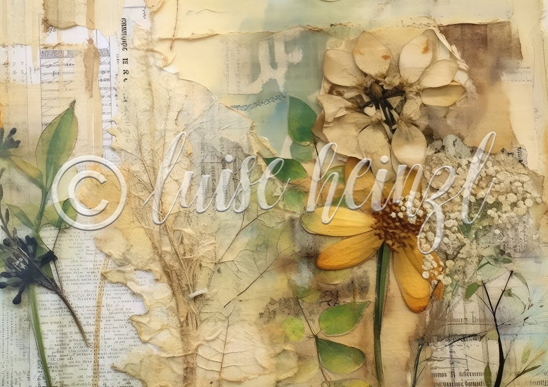 DRIED GATHERINGS junk journal pages, dried flowers and botanicals, eco dyed backgrounds for junk journals, collage sheets 21x29,7 image 10