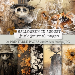 HALLOWEEN IN AUGUST junk journal Seiten, Halloween & Sommer Papier, Junk Journal Halloween, Junk Journal Sommer, digitaler Download 21x29,7