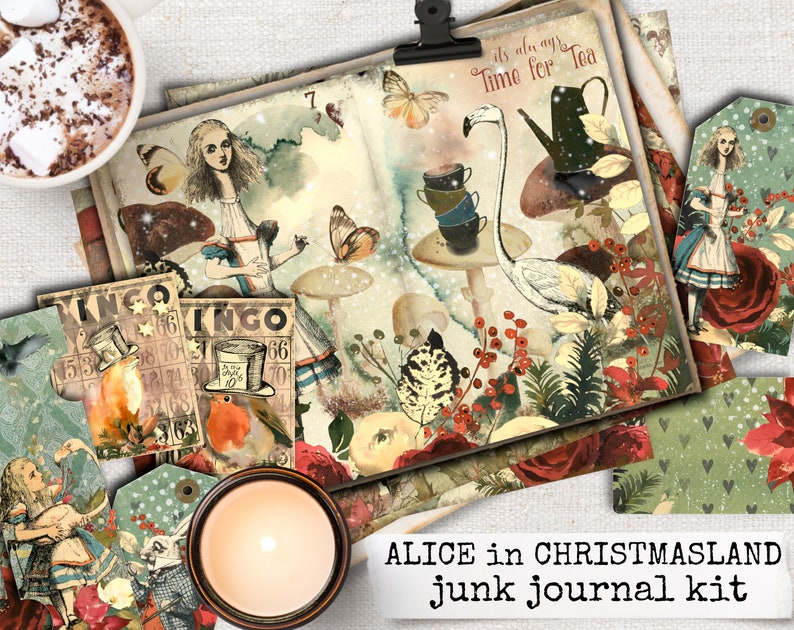 Alice in Wonderland Junk Journal Kit Christmas Edition, Digital ...