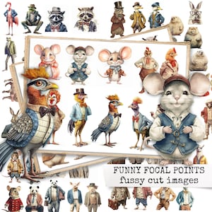 FUNNY FOCAL POINTS fussy cut Bilder, Ausschneidebogen, Fokuspunkte Ephemera Pack für Junk Journals, Karten, Scrapbook basteln 21x29,7