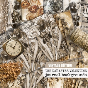 Valentine Junk Journal pages digital download for scrapbook, Valentine&#39;s Day DIY printable for notebooks, planners, cardmaking