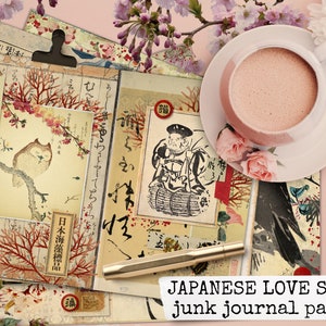 JAPANESE LOVE SONG, japan junk journal kit, asia junk journal kit, japanese digital papers for junk journals 8.5x11