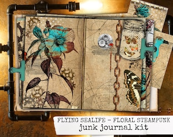 steampunk junk journal kit, printable journal kit, digital junk journal, steampunk digital kit, scrapbooking paper