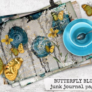 BUTTERFLY BLUE Farfalle blu Junk Journal Pagine di download f Notebook, Diario & Scrapbook, stampa download digitale 8.5x11