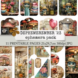 DEPHEMEREMBER 2023 ephemera pack, digitaal papier voor de YouTube decemberserie "dephemerember" - ephemera inspiratie voor je dagboek