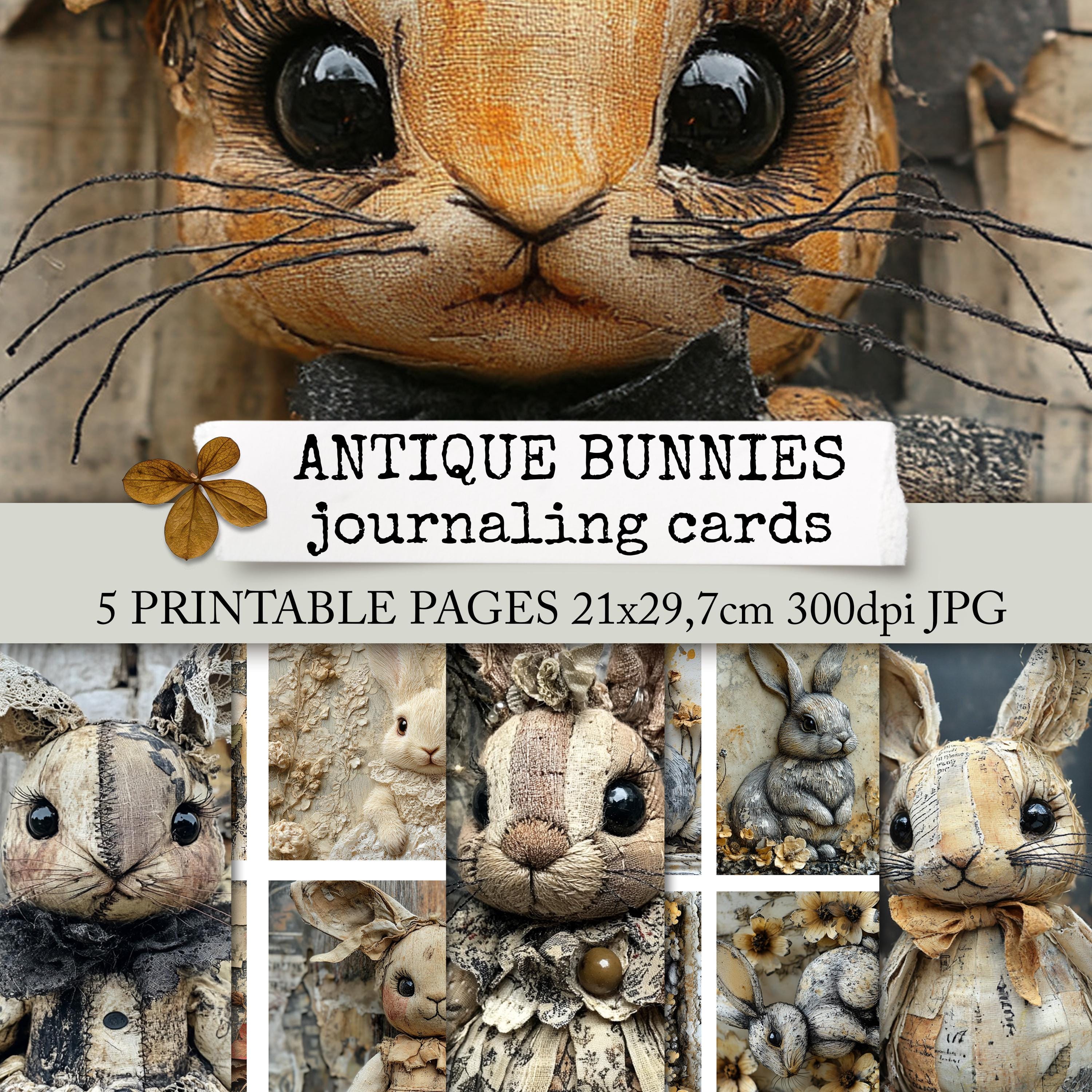 ANTIQUE BUNNIES Journaling Cards, Junk Journal Ephemera, Digital Easter ...