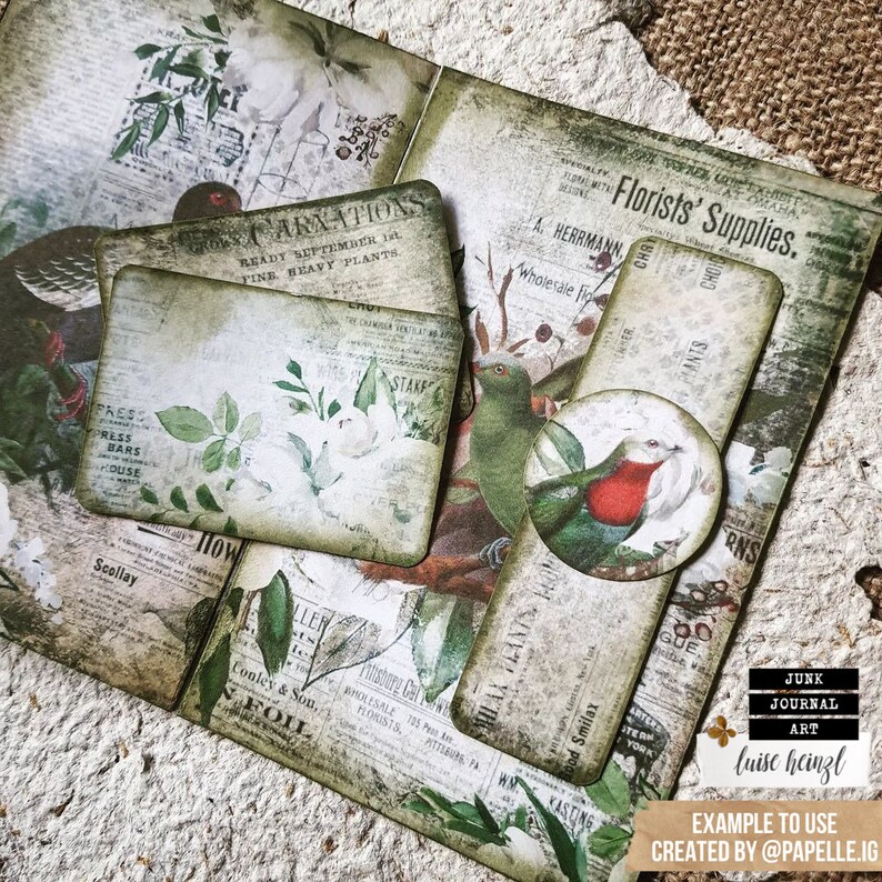 nostalgic birds junk journal kit, digital printable download paper sheets for journals, diarys, scrapbook, cardmaking & other paper crafting image 10