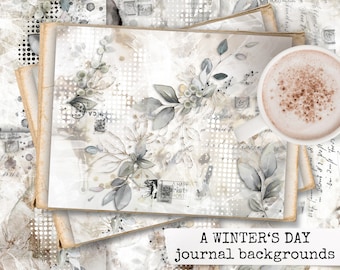 A WINTER'S DAY Junk Journal Background Pages Winter Junk Journal Páginas de descarga, Scrapbook, Digital Download Print 8.5x11