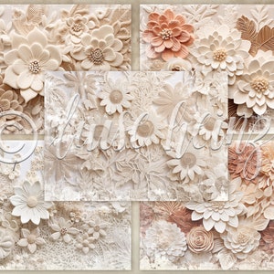 EMBROIDERY PAPER junk journal pages, embroidered paper flowers on fine crochet lace, background pages junk journals, collage sheets 21x29.7 image 7