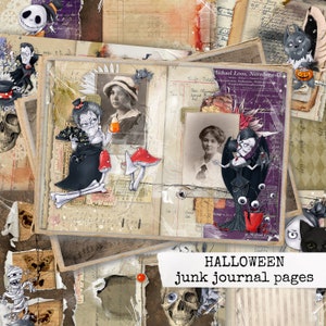 Pages de journal indésirable HALLOWEEN, papier d’Halloween, journal indésirable Halloween, fantômes vampires citrouilles bonbons au maïs, téléchargement numérique 21x29.7