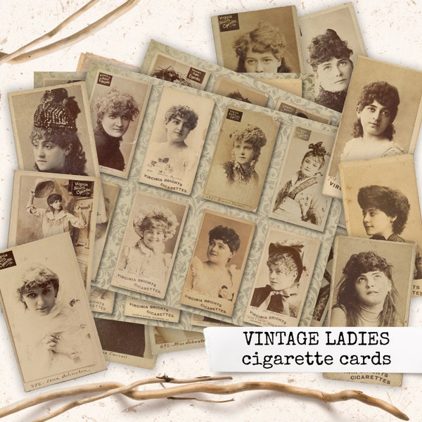 vintage ladies cigarette cards, vintage ladies cards, journaling cards, vintage women ephemera, junk journal spots 8,5x11 digital ephemera