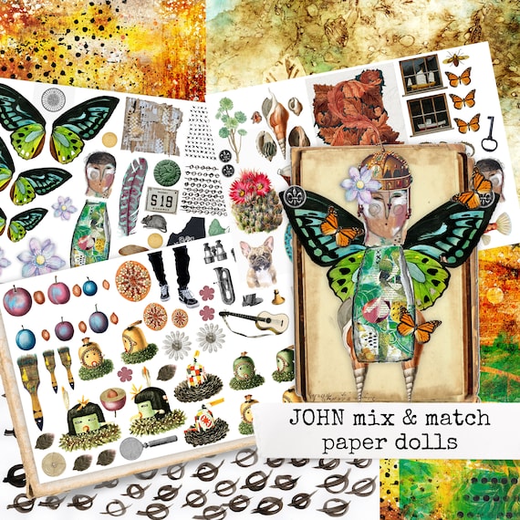 Paper Dolls - Papierpuppen JOHN - Collage Papier zum Ausschneiden, Collagebögen für Junk Journal, Karten, Scrapbook, digitaler Download