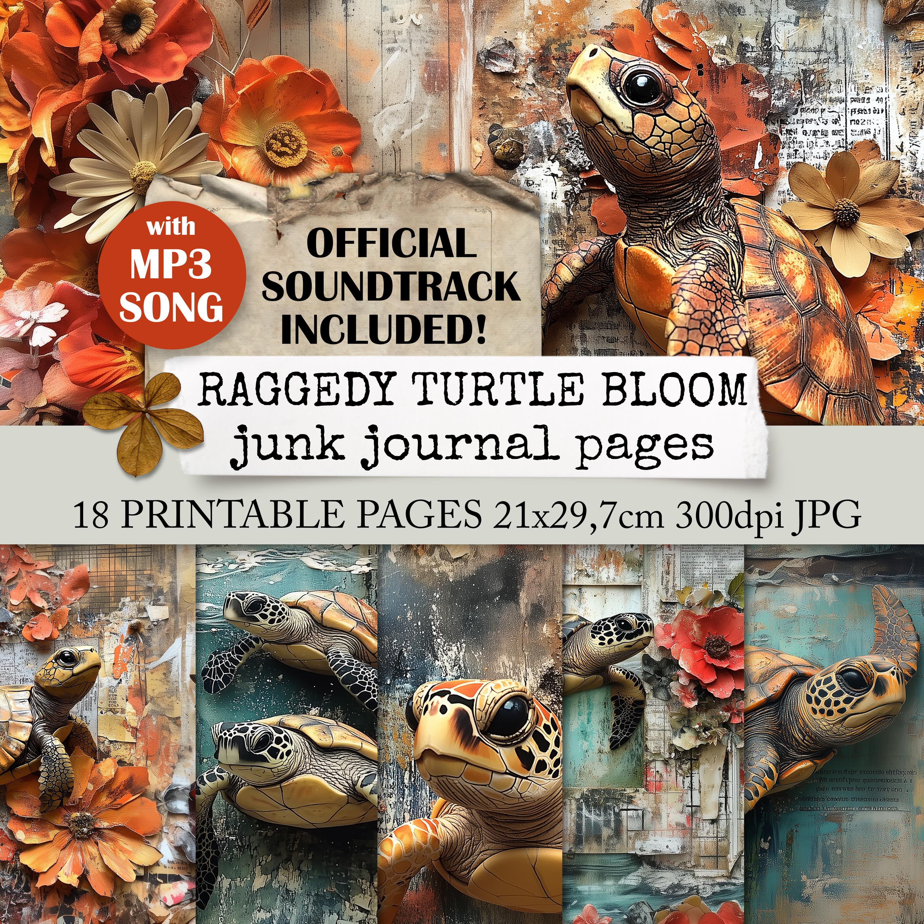 RAGGEDY TURTLE BLOOM Floral Junk Journal Pages, Printable Paper ...