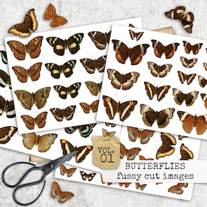 BUTTERFLIES FUSSY CUT Schmetterlinge Ausschneidebogen, Collage Papier, vintage Schmetterling Ephemera, fussy cut Junk Journal 21x29,7