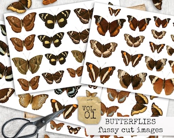 fussy cutting images vintage butterflies, ephemera for junk journals, bullet journals & scrapbook, images for decorating journaling cards
