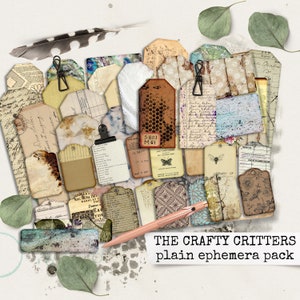 the CRAFTY CRITTERS - pacote de coisas efêmeras simples, carta dos EUA, lixo eletrônico para impressão digital, coisas efêmeras 8,5x11