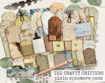 the CRAFTY CRITTERS - plain ephemera pack, us letter, digital printable junk journal ephemera  8,5x11