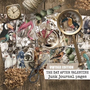 Valentine Junk Journal pages digital download for scrapbook, Valentine&#39;s Day DIY printable for notebooks, planners, cardmaking
