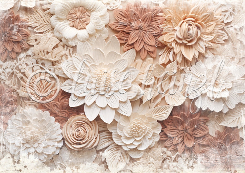 EMBROIDERY PAPER junk journal pages, embroidered paper flowers on fine crochet lace, background pages junk journals, collage sheets 21x29.7 image 9