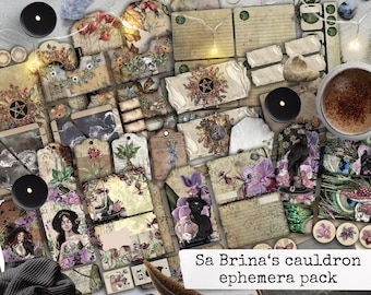 witch spell book grimoire junk journal ephemera, digital download for scrapbook, notebooks, planners, cardmaking