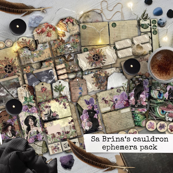 SA BRINA'S CAULDRON Witch Spellbook, Witches' Kitchen, Digital Junk Journal Ephemera, Scrapbook para descargar 21x29,7
