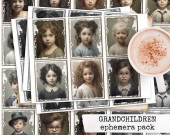GRANDCHILDREN ephemera pack, vintage child, ephemera for junk journals, bullet journals & scrapbook, images for decorating journaling cards