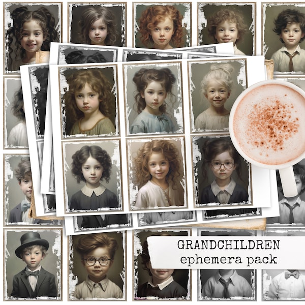 GRANDCHILDREN ephemera pack, vintage child, ephemera for junk journals, bullet journals & scrapbook, images for decorating journaling cards