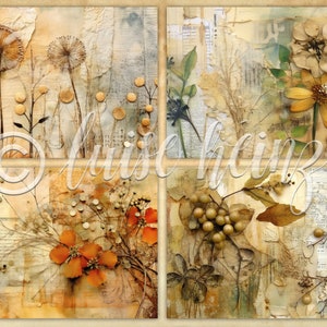DRIED GATHERINGS junk journal pages, dried flowers and botanicals, eco dyed backgrounds for junk journals, collage sheets 21x29,7 image 3