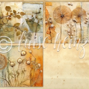 DRIED GATHERINGS junk journal pages, dried flowers and botanicals, eco dyed backgrounds for junk journals, collage sheets 21x29,7 image 4