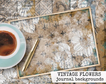 VINTAGE FLOWERS BACKGROUNDS 8.5x11, vintage background, digital paper, digital printable journal kit, floral background 8.5x11